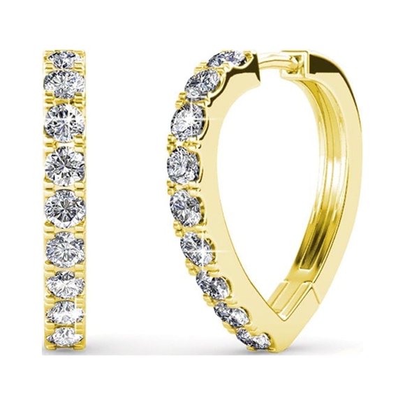 Cate & Chloe Waverly 18k Yellow Gold Plated Heart Hoop Earrings with Swarovski Crystals for Women