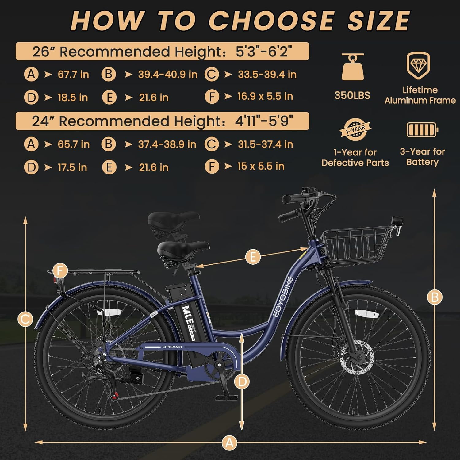 Lilypelle Electric Bike for Women Adults, Peak 700W Motor 20MPH, 50 Miles Electric Cruiser Bike with 36V 10.4Ah Battery, 7-Speed Electric Bicycle, 26" Tires and Front Fork Suspension