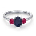 thumbnail image 3 of Gem Stone King 925 Sterling Silver Blue Sapphire and Red Ruby Engagement Ring for Women | 1.50 Cttw | Oval 7X5MM | Gemstone September Birthstone | Size 5, 3 of 6