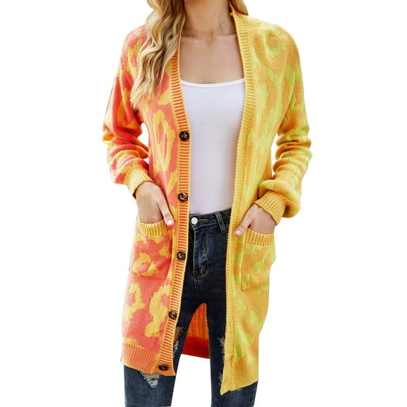 Sweaters for women Women's Autumn And Winter Leopard Print Stitching Knitted Cardigan Mid Length Sweater Jacket christmas sweater women