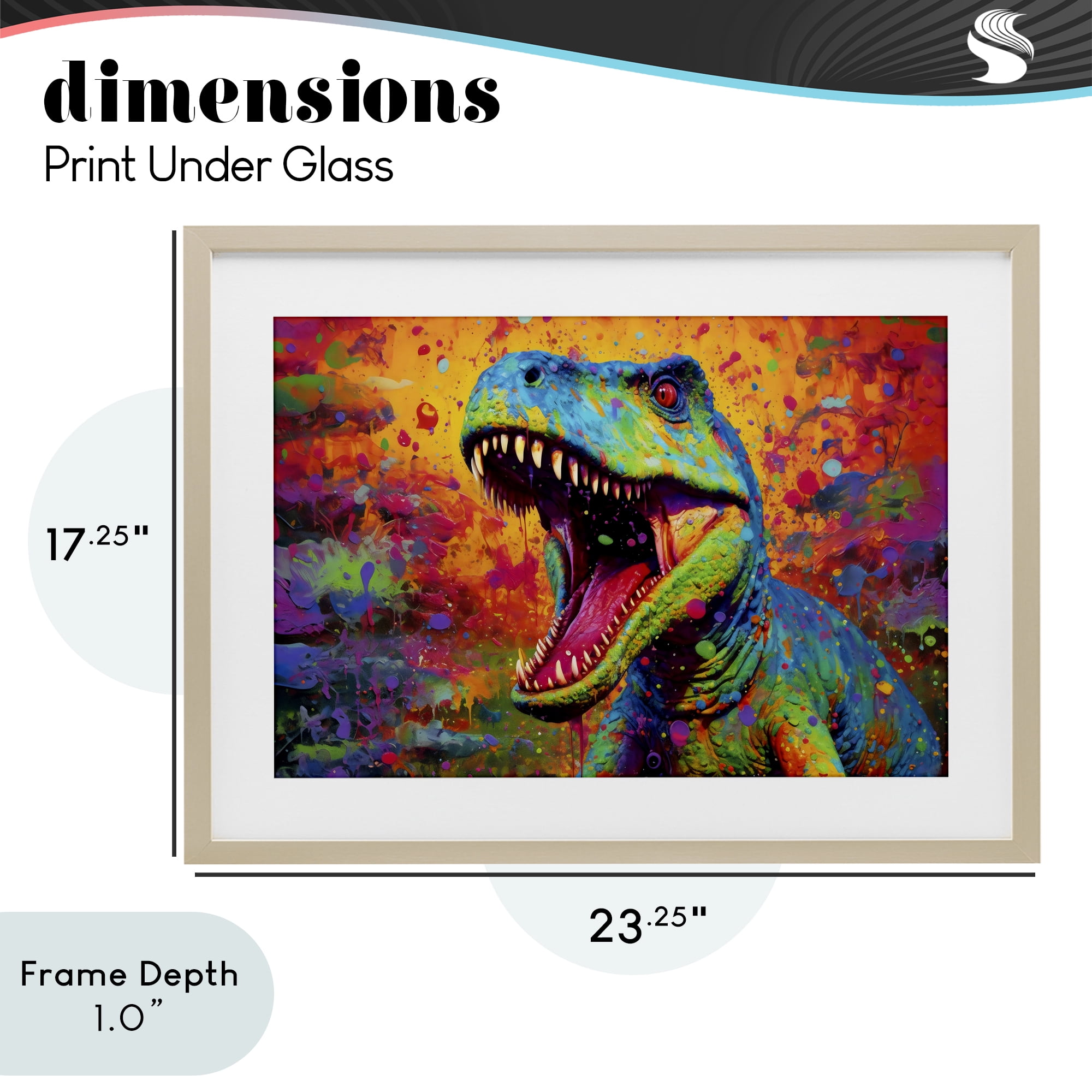Stupell Industries Colorful T-Rex with Splatter Birch Framed Print Under Glass, design by Creative Studio