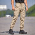 thumbnail image 4 of Cargo Tactical Jogger Pants for Men, Tapered Drawstring Elastic Waist Solid Color Outdoor Casual Trousers with Multi Pockets Khaki 2XL, 4 of 6