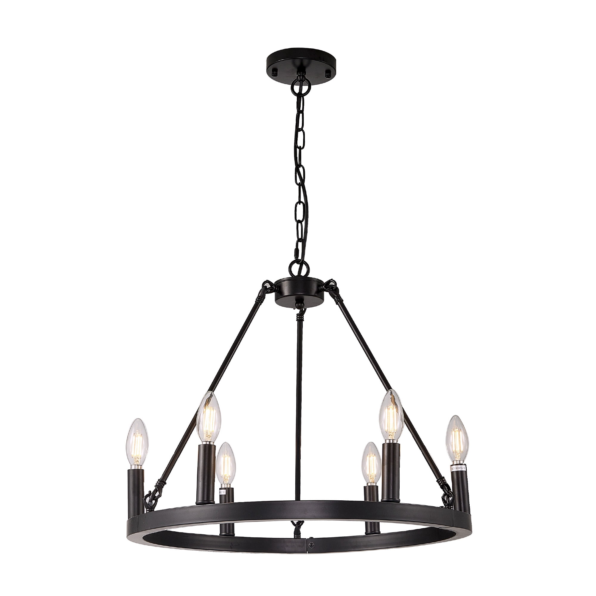 bokifol 20.65" Black Chandelier for Dining Room,6-Light Wagon Wheel Chandelier with Adjustable Height,Dining Room Light Fixture for Kitchen Island,Living Room,Bedroom,Entryway,E12 Base