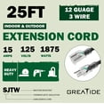 thumbnail image 2 of LAICAIW Rallonge Extérieure Éclairée de 25 Pi pour Décorations de Noël - Câble d'Extension Noir Robuste 12/3 SJTW avec Fiche à 3 Broches Mise à la Terre - Cordon d'Alimentation 15 A pour Pelouse, Jardin, Électroménagers, 2 of 6
