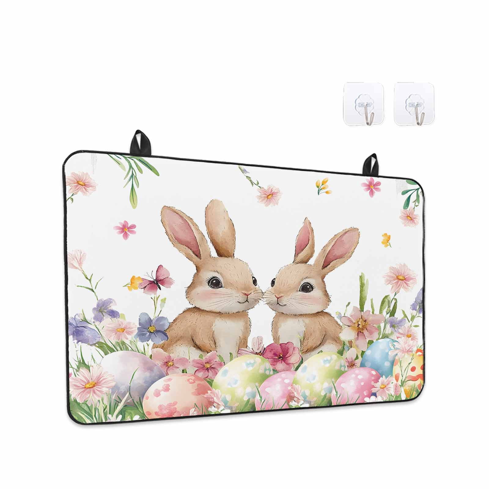 Spring Bunny Easter Stove Top Cover for Electric Stove, Heat-proof & Non Slip Glass Top Stove Cover Protector, Floral Botanical Colorful Eggs Kitchen Flat Cooktop Rubber Mat 24x21 Inches