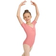 thumbnail image 3 of Yeaiivve Girls Short Sleeve Leotards V-Neck Front Pleated Performance Dancewear Bodysuit Ballet Leotard Outfit Dance Gymnastics for 3-15Y, 3 of 7