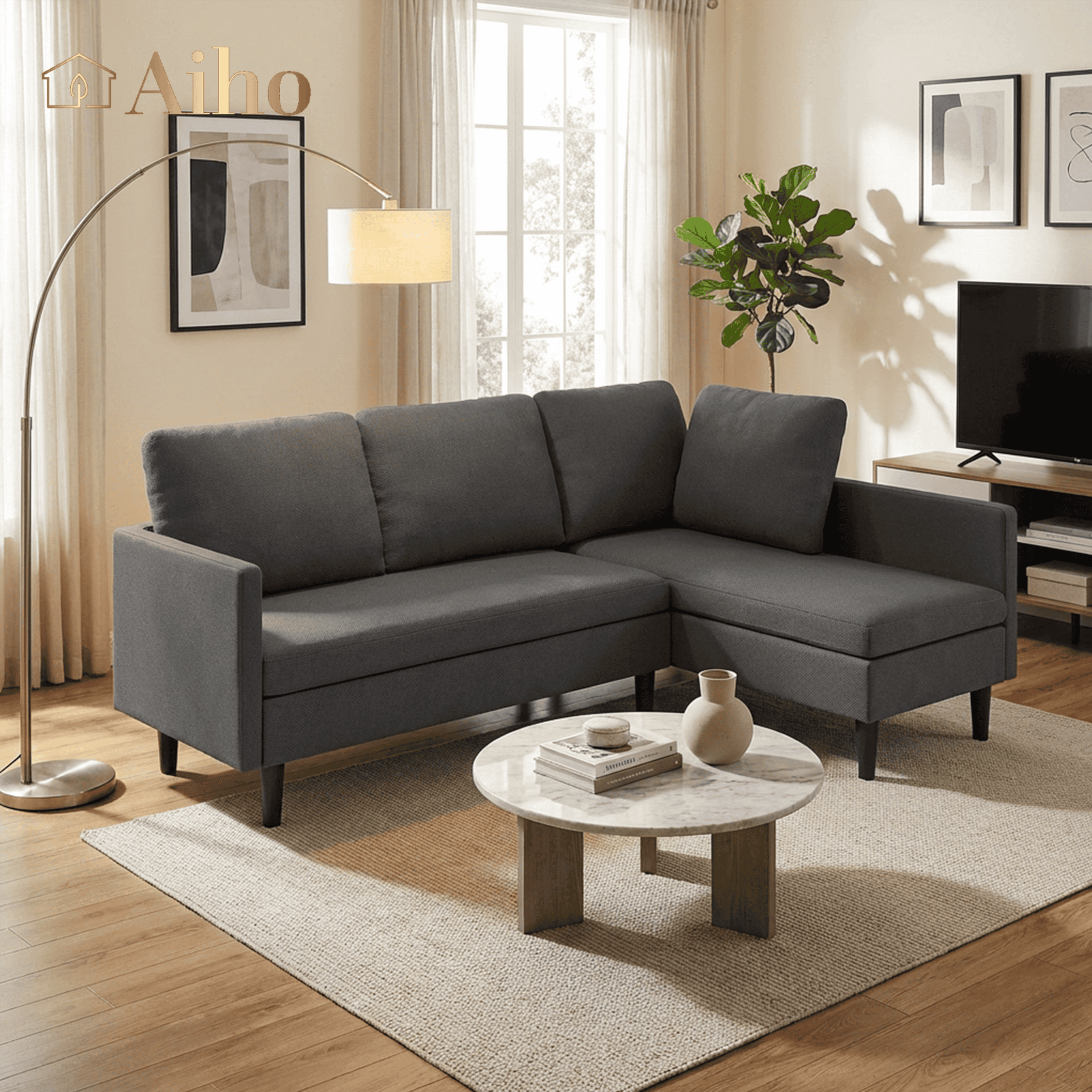 Aiho 79.1" Sectional Couch, L-Shaped Modular Sofa Bed with Deep Seat & Soft Seat Cushions, Convertible Sofa Bed for Living Room, Apartment, Dark Gray