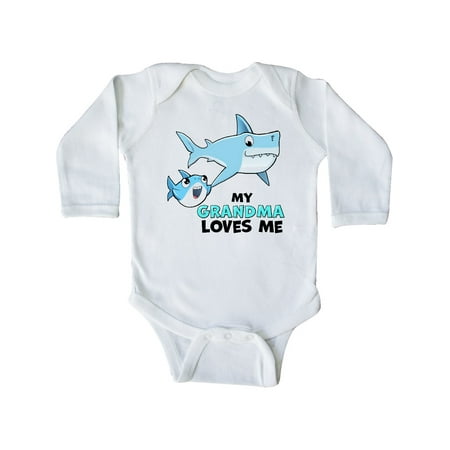 

Inktastic My Grandma Loves Me with Cute Sharks Gift Baby Boy or Baby Girl Long Sleeve Bodysuit