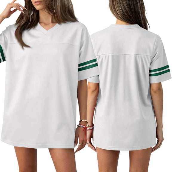 longantii Oversized Jersey Shirts for Women Y2k V Neck Short Sleeve Aesthetic Summer T-Shirt Casual Loose Streetwear Solid Color Practice Sports Tops Uniforms Green S