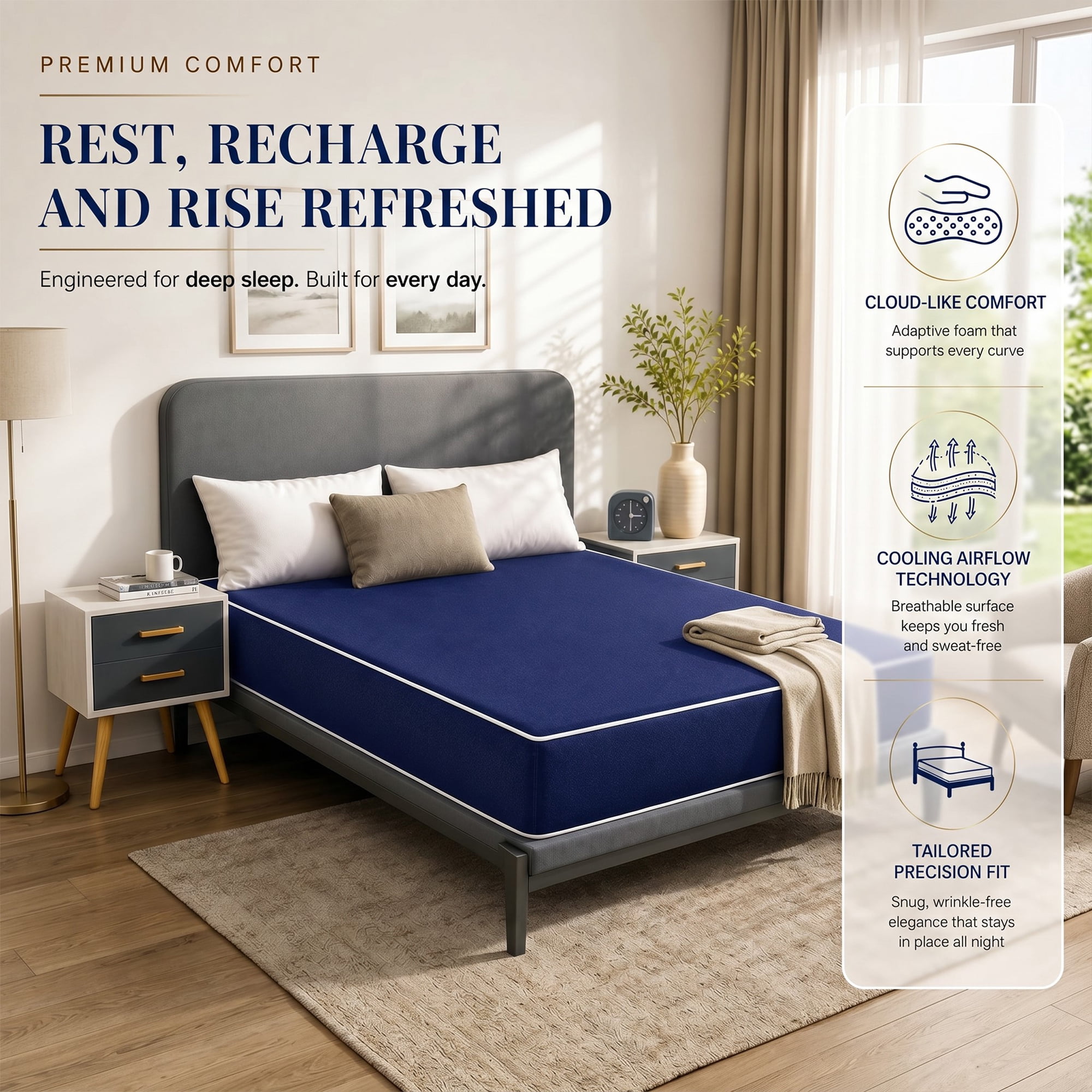 Continental Sleep, 7-Inch Medium Firm Water Resistance Nylon Vinyl Foam Mattress, Noiseless, Soft Cloud Feeling, Body Heat Reflection, Good for Hospital and Camp, 80" x 30", Blue