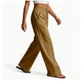 thumbnail image 3 of Women's Straight Leg Pants Baeitkot Women's Fashion Solid Color Elastic Waist Casual Button Pocket Straight Leg Pants Khaki M, 3 of 6