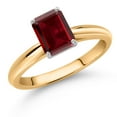 thumbnail image 2 of Gem Stone King 1.80 Ct Emerald Cut Red Garnet 10K Yellow and White Gold Solitaire Engagement Ring (Size 7), 2 of 4