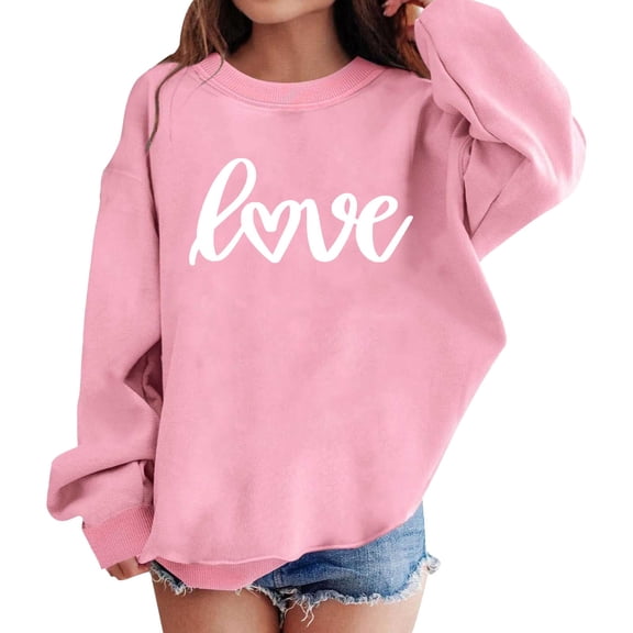 shqvo Girls Valentine's Day Hoodie, Heart Print Long Sleeve Pullover Hooded Sweatshirt for Kids (3-14Y)