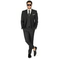thumbnail image 4 of Slim Fit Men Suit Micro Textured Weave 2 Button Notch Collar AZAR 11812 (42 Long 36 Waist 34 Length, Black 3 Piece Vested), 4 of 7