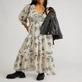 thumbnail image 3 of PENGXIANG Robe Bohème Florale pour Femmes Col en V Taille Froncée Longue Robe Fluide, 3 of 5