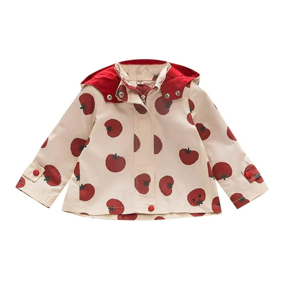 Mercatoo Infant Baby Girls Zipper Jacket Tomato Prints Rain Jacket Winter Coats Outdoor Outfits Clothes Juniors Jackets