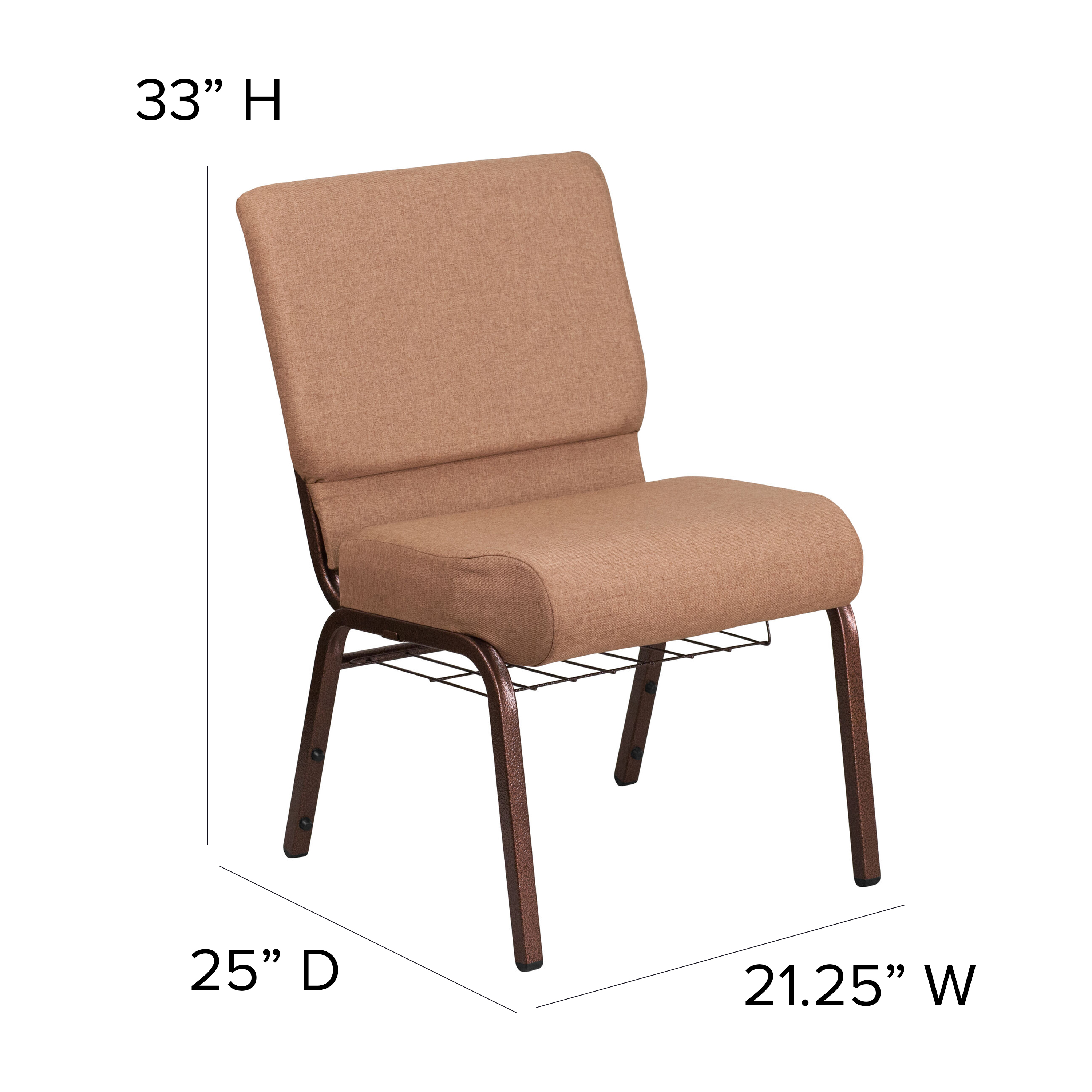 Flash Furniture HERCULES Series 21''W Church Chair in Caramel Fabric with Cup Book Rack - Copper Vein Frame - image 5 of 11