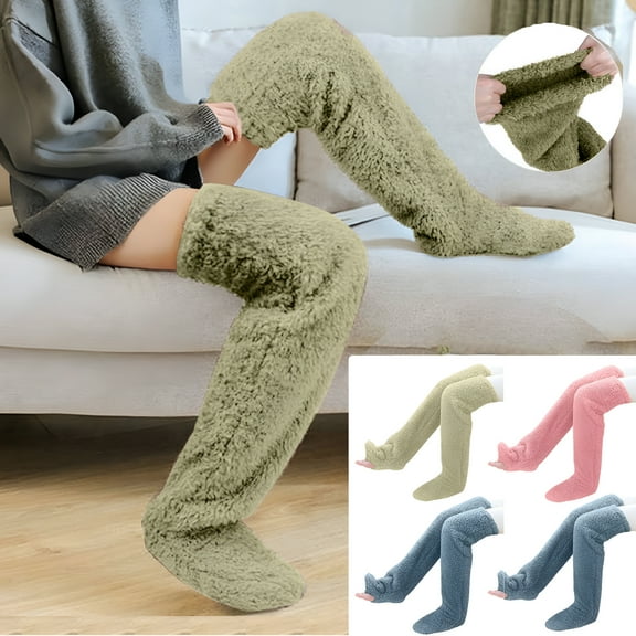TELOLY Cozy Socks, Sock Slippers for Women and Men, Knee High Slipper Socks, Warm Over Knee Fuzzy Socks, Women's Winter Over Knee Home Fuzzy Long Stockings