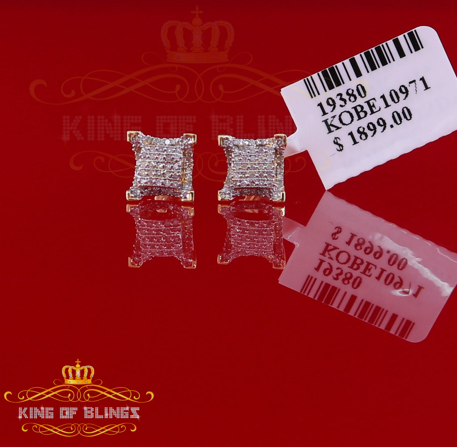 King of Bling's 10K Real Yellow Gold Real Diamond 0.25CT Men's/Women's Square Stud Micro Earring