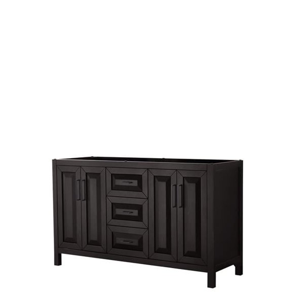 60 in. Daria Double Bathroom Vanity with Matte Black Trim, Without Countertop & Sink - Dark Espresso