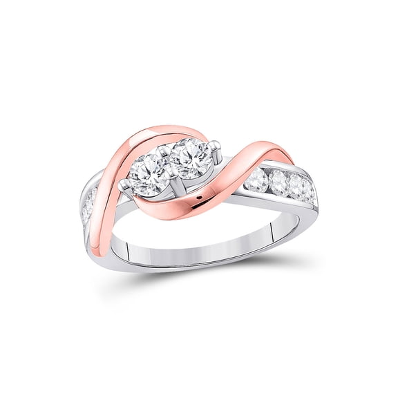 14kt Two-tone Gold Round Diamond 2-stone Bridal Wedding Engagement Ring 1 Cttw