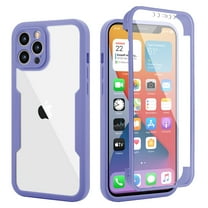 Compatible with iPhone 13 Pro Max Case Clear with Built-in Screen Protector Camera Lens Protection,Transparent Rugged TPU Silicone Full Body Phone Case for iPhone 13 Pro Max 6.7 inch, Purple