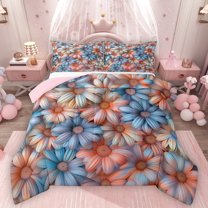 Homewish Watercolor 3D Daisy Bedding Comforter Set,Cartoon Flower Floral Twin Comforter Sets,Pink Blue Bedding Set For Kids,Microfiber Bedroom Decor Reversible,2-Piece