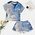 thumbnail image 4 of Crystal Cat Women's Ruffle Short Sleeve Tops And Shorts Cute Peeps Bunny Pajamas Sets, 4 of 7