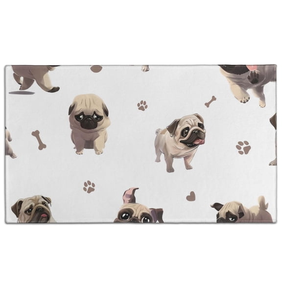Pug and Footprint Door Rugs,Washable Non Slip Door Mats Indoor,Decorative Door Mats,Entry Mat Indoor for Entrance,Bedroom,Kitchen,Bathroom,17"x30"