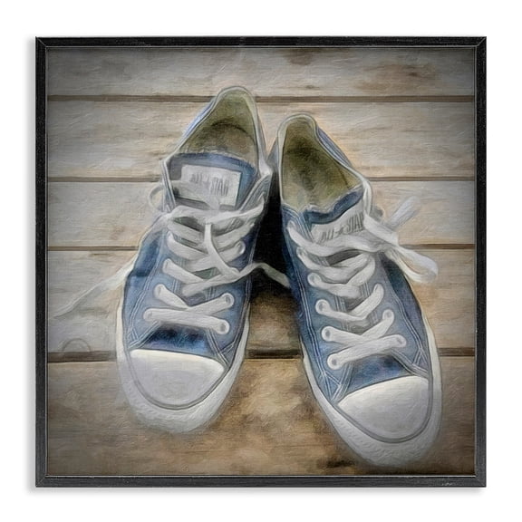 Stupell Industries Eclectic Denim Blue Classic Sneakers Black Framed Giclee Art, 12 x 12, by Graffitee Studios