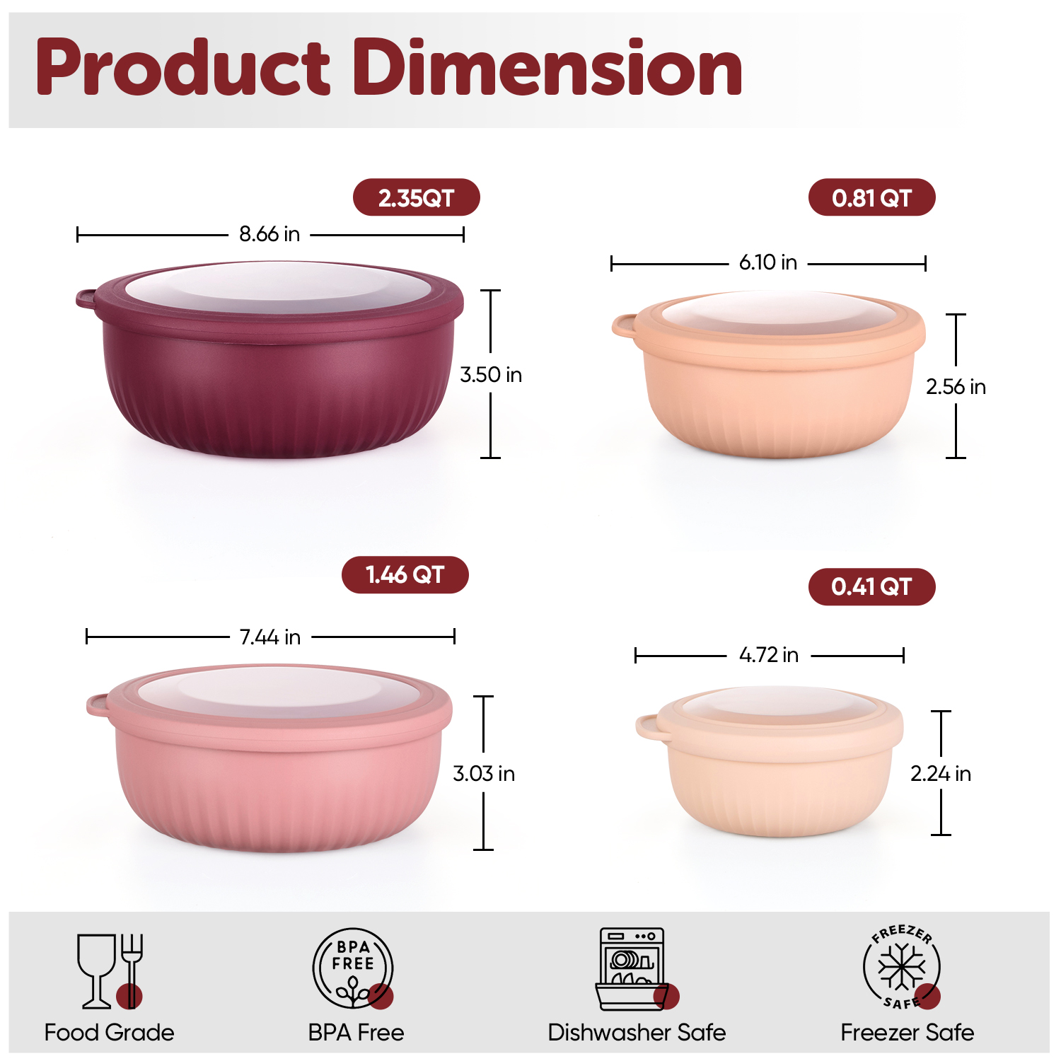 Walchoice 4-Piece Prep Bowls with Airtight Lids, Red photo 2