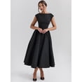 thumbnail image 4 of Women'S Corset Midi Dress Casual Flowy A Line Boat Neck Wedding Guest Dresses with Pockets Black S, 4 of 9