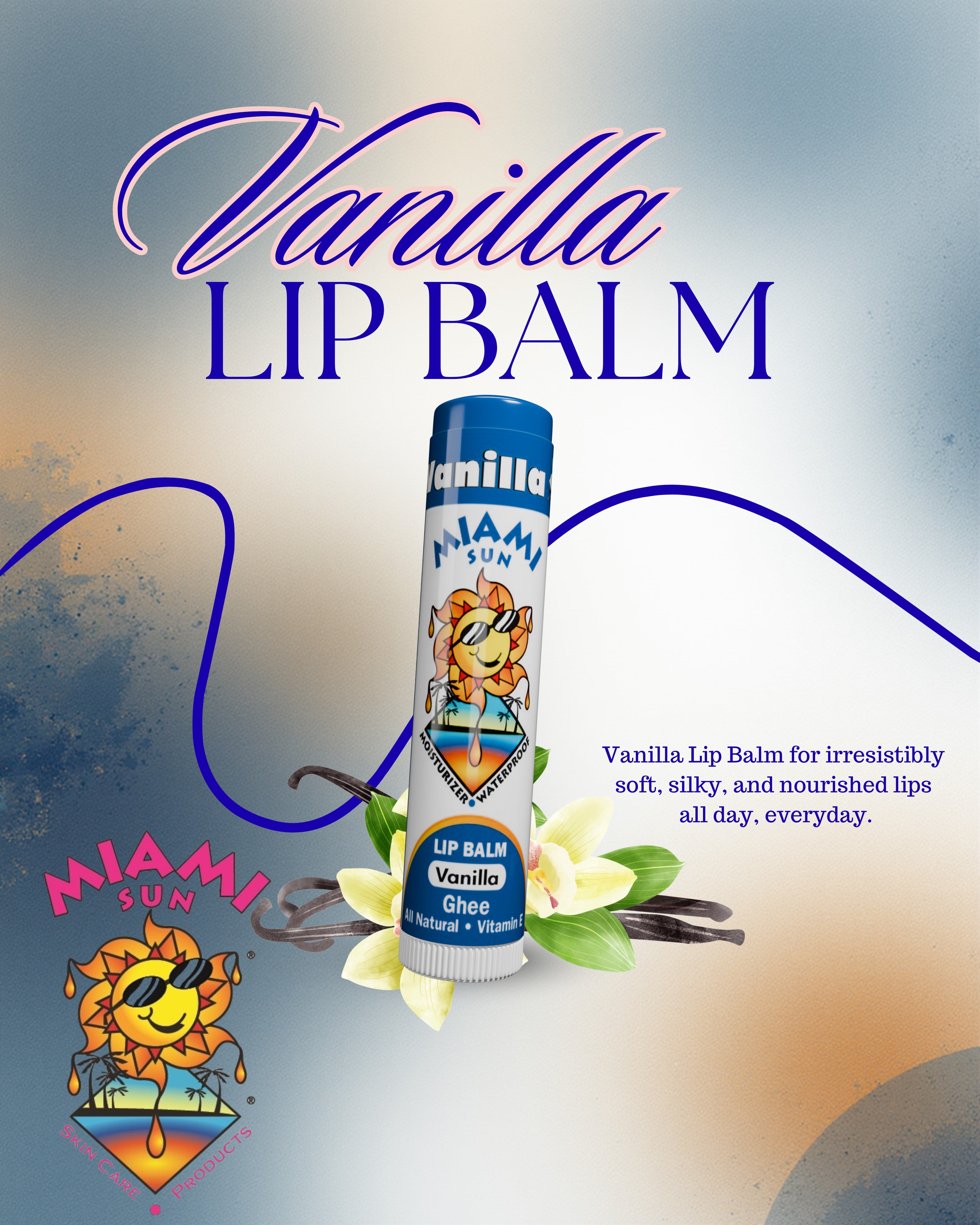 Miami Sun Natural Lip Balm Variety Pack – Mixed Berry, Unflavored, Orange & Vanilla Bean – Moisturizing & Hydrating Lip Care with Ghee (20 pcs)