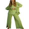 thumbnail image 2 of Women Solid Color Long Sleeve Blouse and Straight Fit Trousers, 2 of 9
