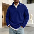 thumbnail image 5 of Men's Business Casual Quarter Zip Sweatshirt Stand Collar Corduroy Long Sleeve Pullover Top Regular Fit Dark Blue M, 5 of 6