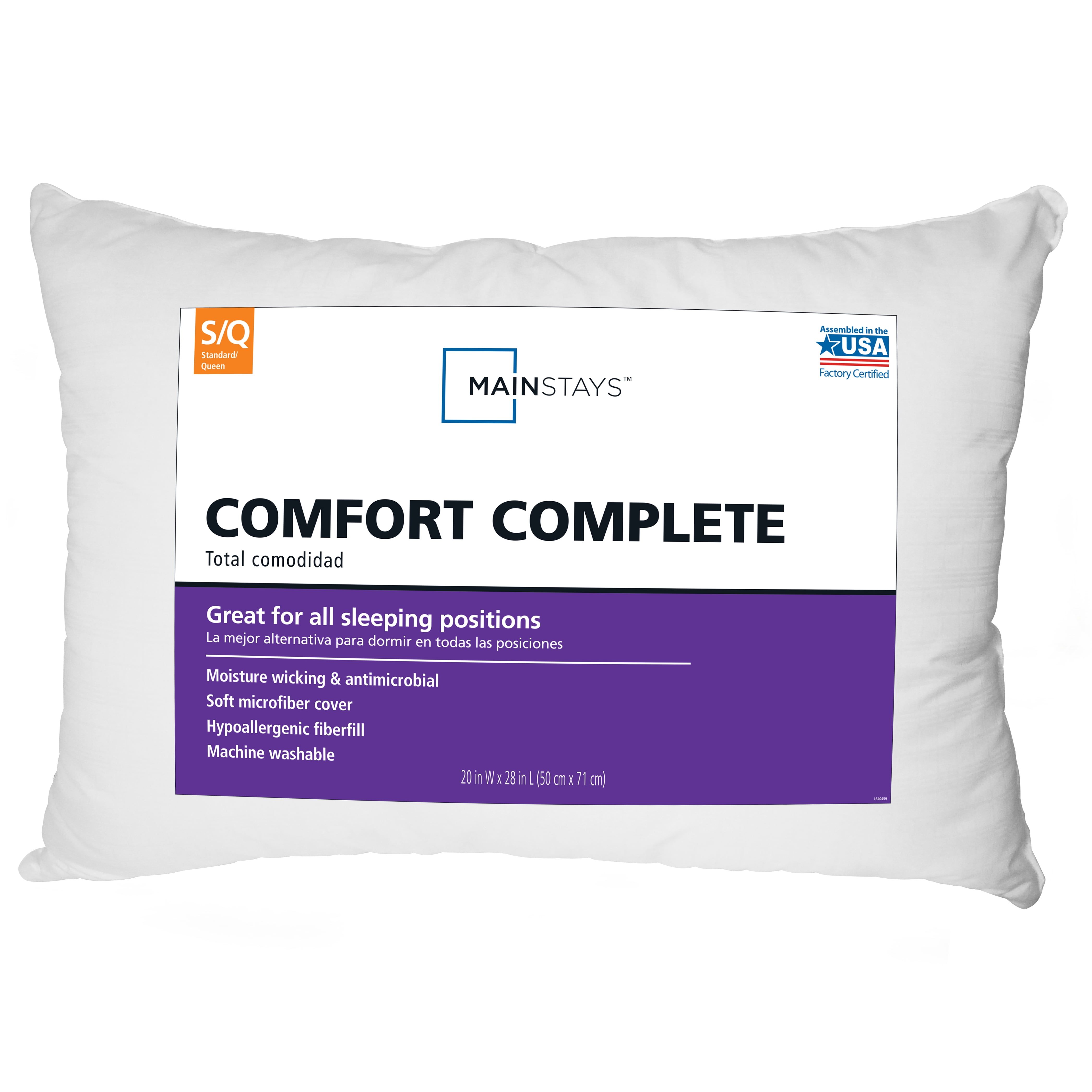 Mainstays Comfort Complete Standard/Queen Size Pillow 