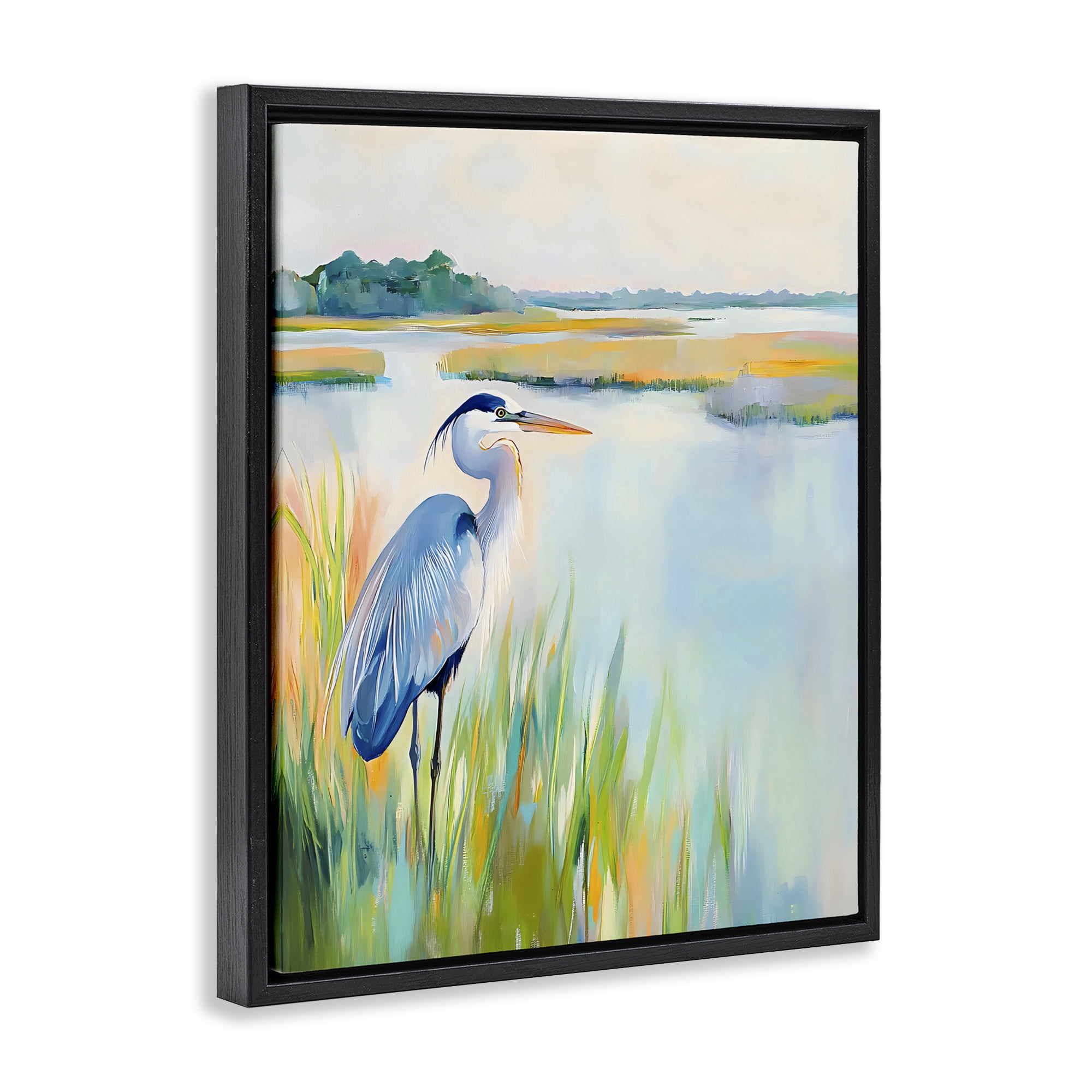 Stupell Industries Heron Perched in the Grass Black Framed Floater Canvas Wall Art, design by Creative Studio