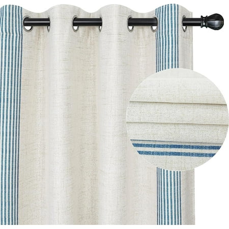DriftAway Chris Vertical Striped Pattern Linen Blend Lined Thermal Insulated Blackout and Room Darkening Grommet Linen Curtains for Farmhouse Printed, 2 Panels, 52 x 84, Cabana Denim Stripe