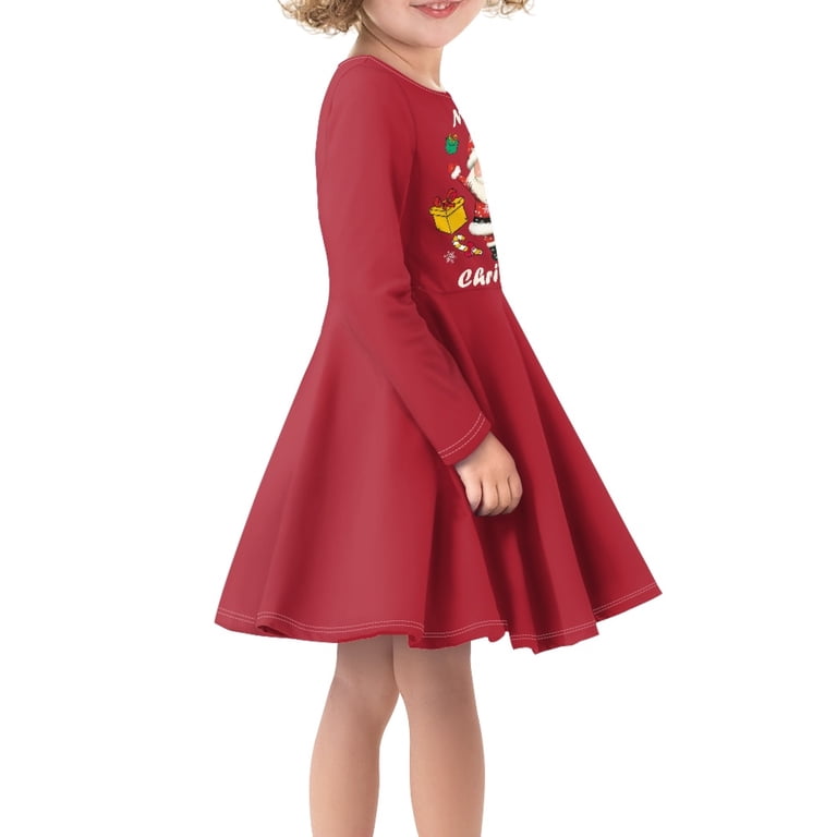 DISNIMO Merry Christmas Dress Girls Santa Claus Dresses for Girls Red Christmas  Dress Kids Girls Casual Dresses Size 7-8 Girls Cute Dress for Kids Girls Preppy  Dresses Girls Long Sleeve Midi Dress -