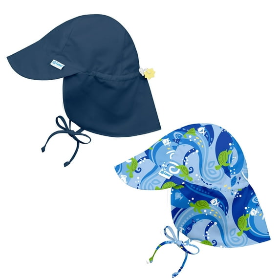 i play Baby and Toddler Flap Sun Protection Hat-Navy and Turtle Batick- 2 Pack