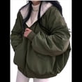 thumbnail image 1 of Chaqueta Reversible Y2k con Capucha y Cremallera para Mujer, Abrigo de Invierno de Forro y Piel, Ropa Coreana Cutecore Verde L, 1 of 7