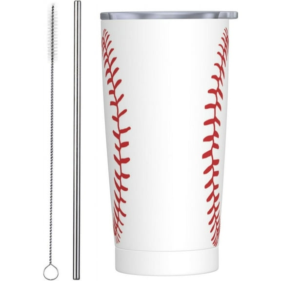 Baseball Tumbler 20oz Funny Stainless Steel Insulated Tumblers with Lid and Straw Sport Travel Coffee Mug Tea Wine Cups Water Bottle Sport Gifts for Women Men Sports Lover