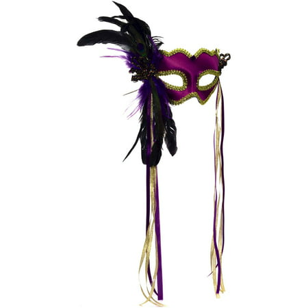Purple Silver Black Venetian Costume Carnival Feather Mask