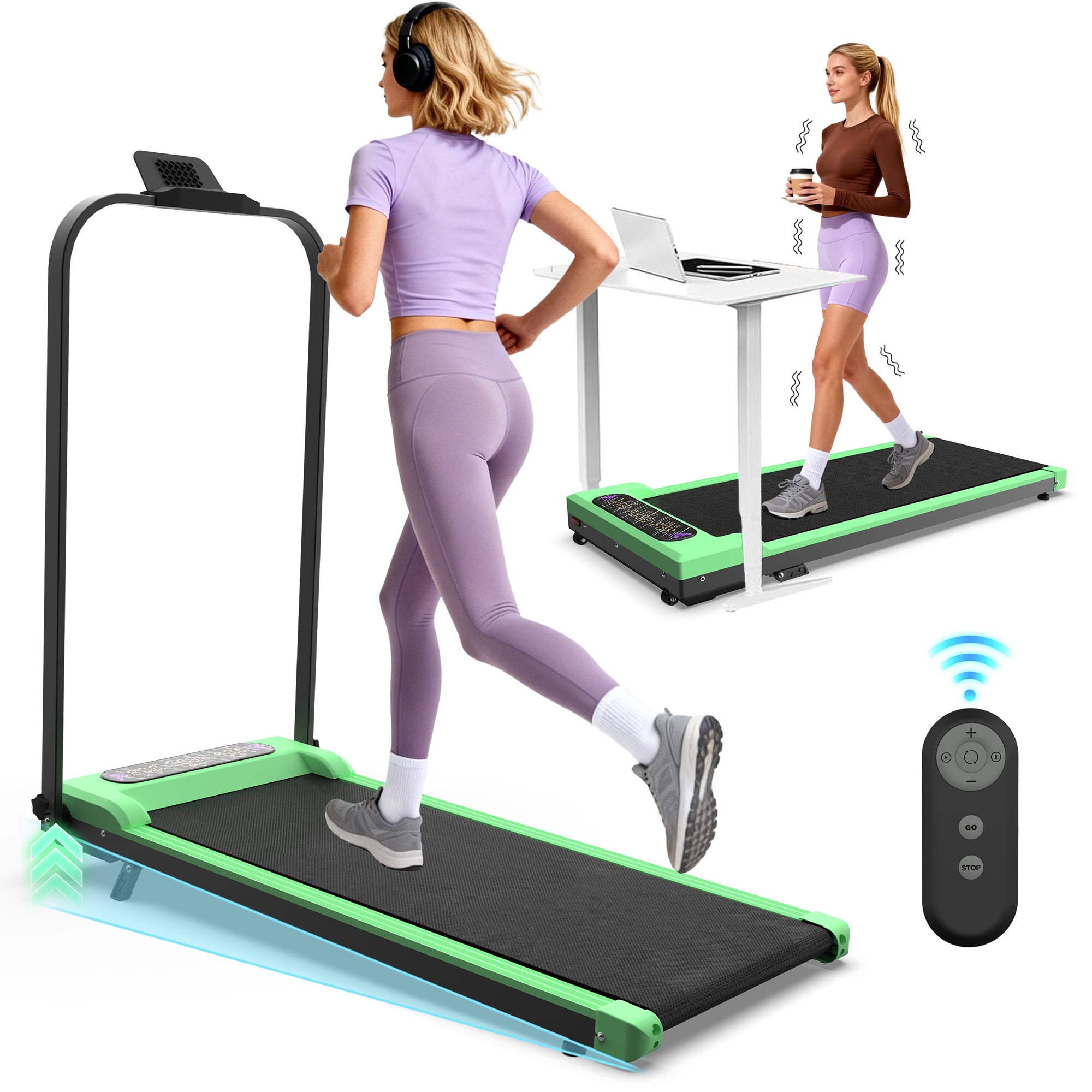 Boyuevi Foldable Treadmill with Handle Bar & Incline, 2 in 1 Upgrade Portable Under Desk Walking Pad and Vibration Pad with Remote Control for Home Office Small Spaces