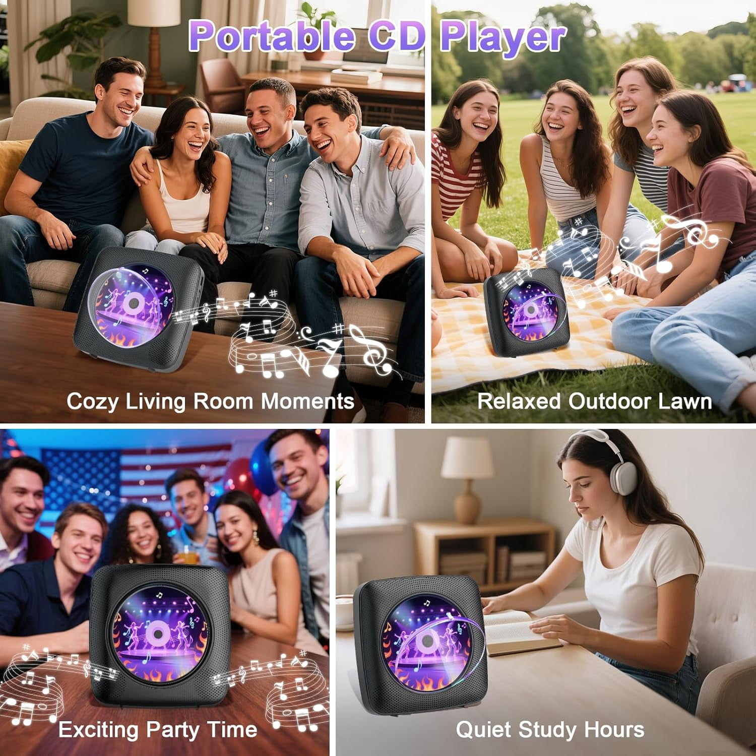 Gueray Portable CD Player Bluetooth: CD Players for Home Rechargeable Desktop Wall Portable CD Player with Bluetooth & Dual Speakers Music Player