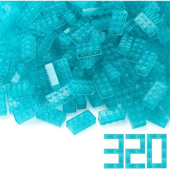 320 Pieces Transparent Light Blue 2x4 Bricks Parts Building kit Creative Play Set Blocks Basic Toy Accessories Compatible with 3001 Major Brands