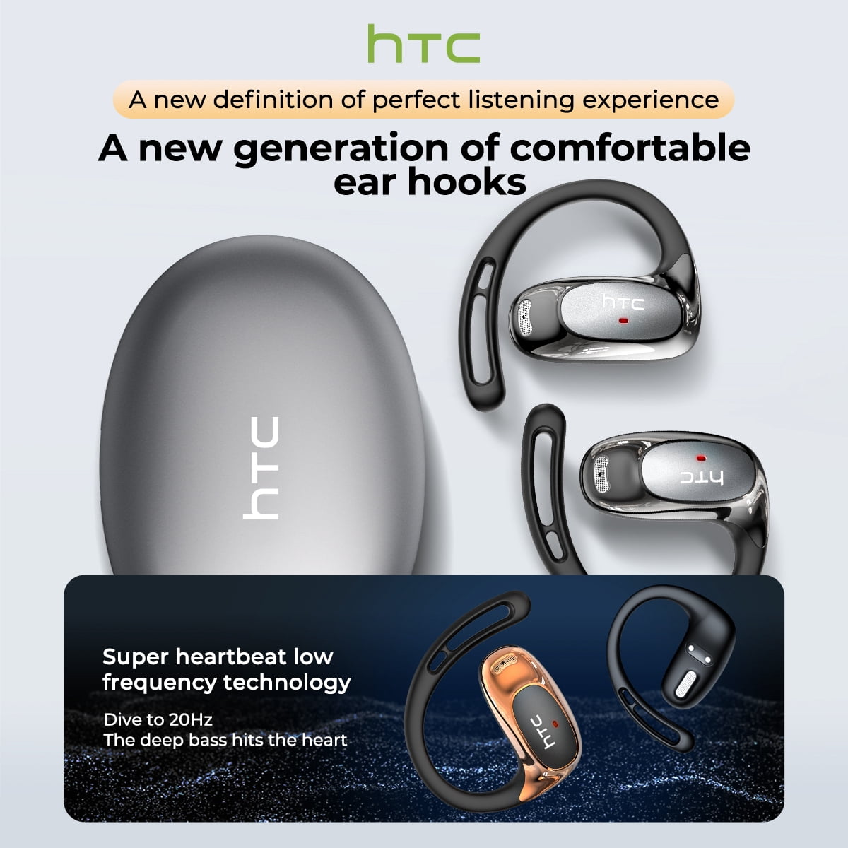 HTC NE35 Earbuds Wireless Earbuds in Real Time for Languages Open Ear Earbud Translator Device with APP Waterproof IPX6