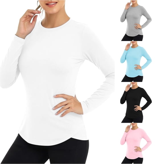 NinXxx Women's Long Sleeve Sun Tee Breathable Wicking Workout Top White L