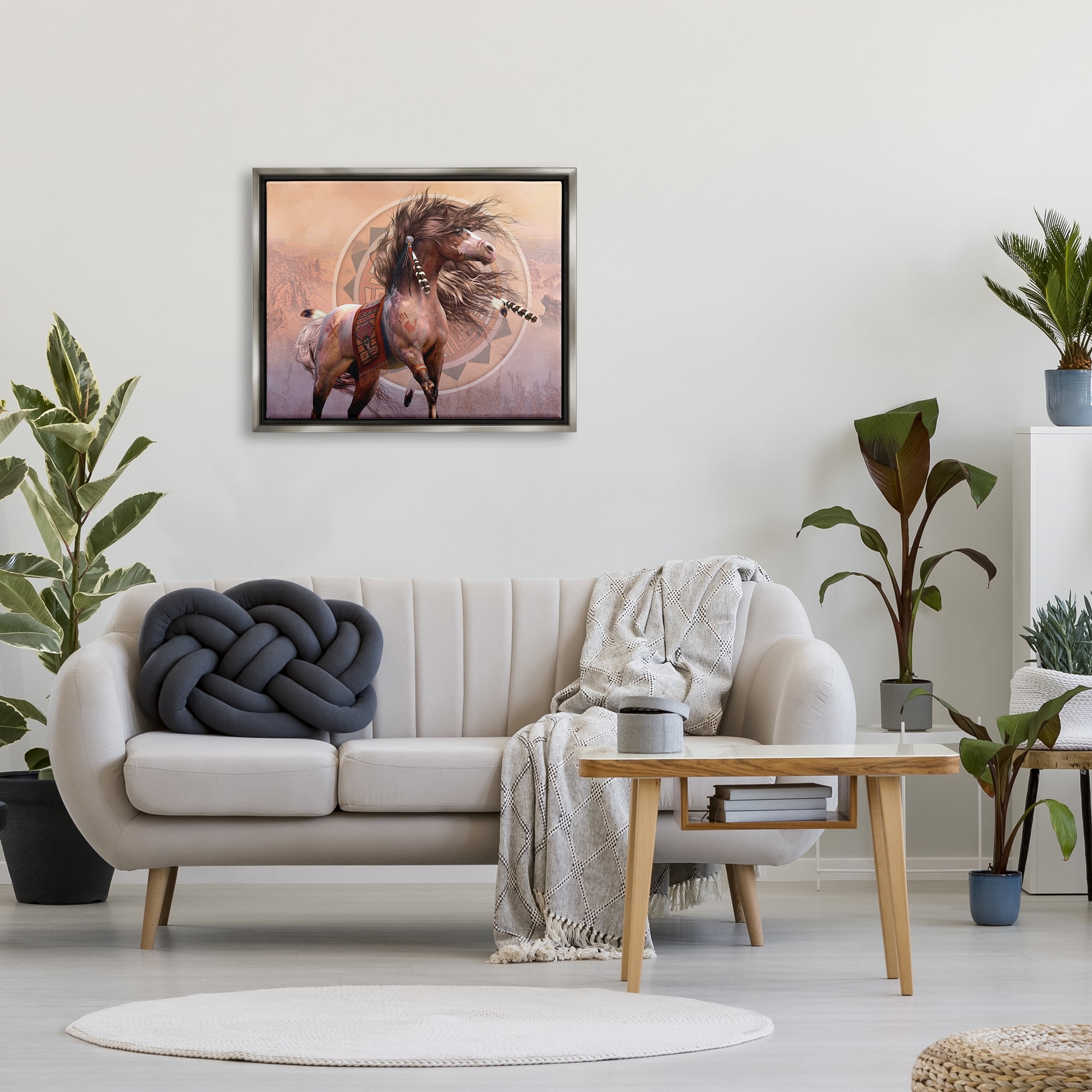 Stupell Industries Spirit Warrior Horse Animals & Insects Painting Gray Floater Framed Canvas Art Print Wall Art, 31 x 25