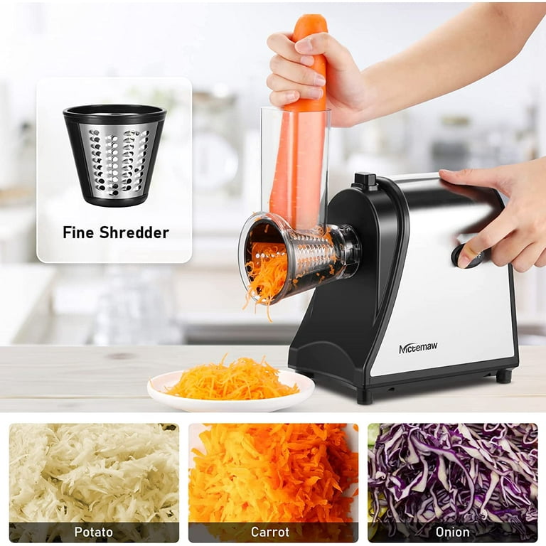 Electric Cheese Grater, 5 in 1 Professional Electric Vegetable Slicer,  Rotary Shredder Spiralizer for Veggies, Grated Carrots, Salad, Broccoli  Slaw, Cheeses, Fruits, 250W 